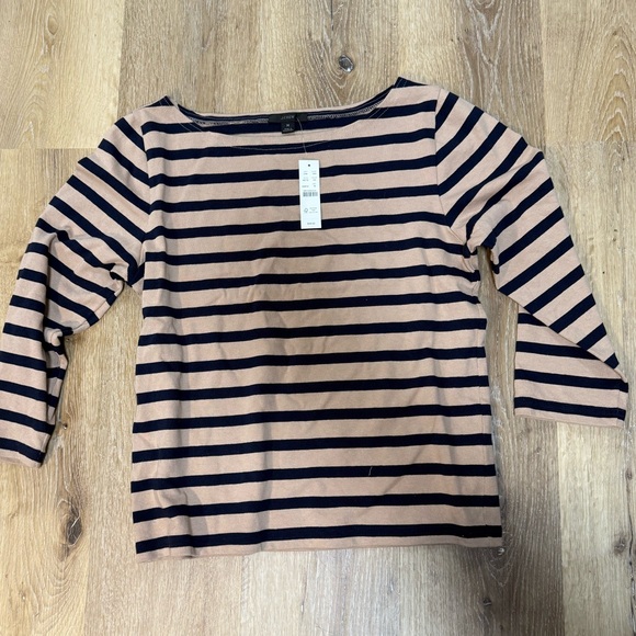 J. Crew Tops - J. Crew Tan and Black Striped Top